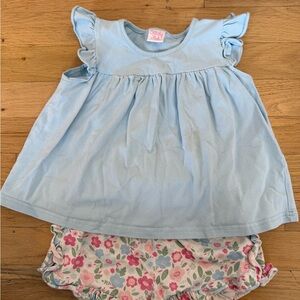 Stitchy Fish Light Blue Ruffle Sleeve Top with Floral Shorts Set